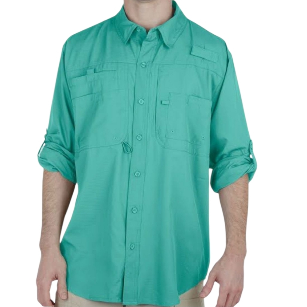 Reel Legends Mens Saltwater II Long Sleeve Fishing Shirt Green XXL